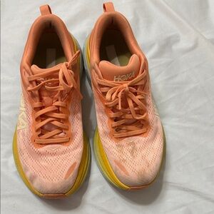 Hoka Women's Peach and Yellow Athletic Shoes